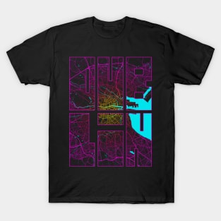 Dublin, Ireland City Map Typography - Neon T-Shirt